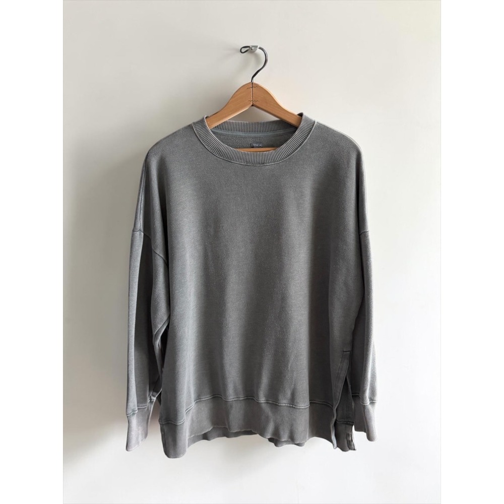 Aerie Womens Oversized Crewneck Sweatshirt Gray French Terry Side Slit Size M
